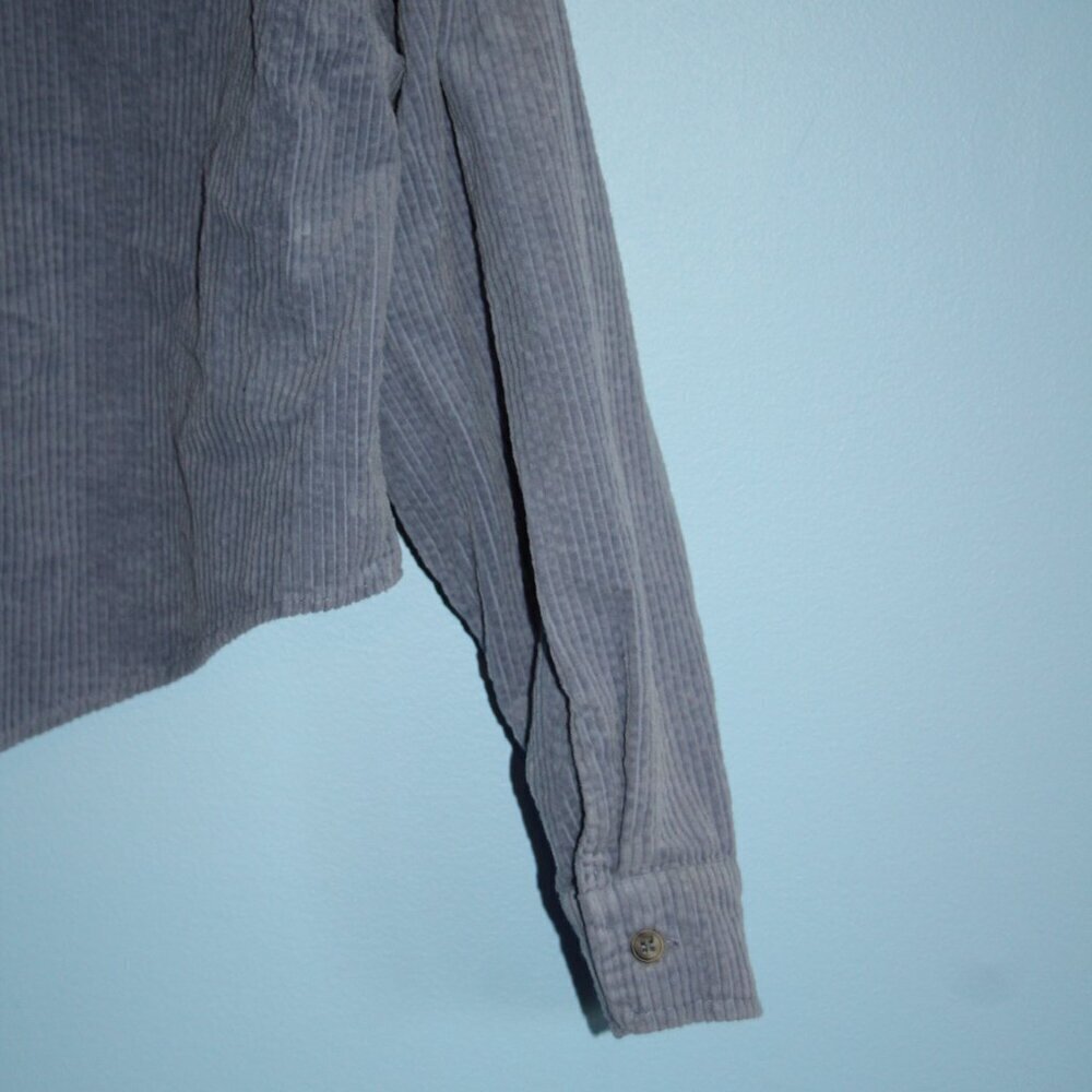 Forever 21 Cropped Blue Wide Rail Corduroy Button Up Shirt 100% Cotton Sz Small - Picture 14 of 15